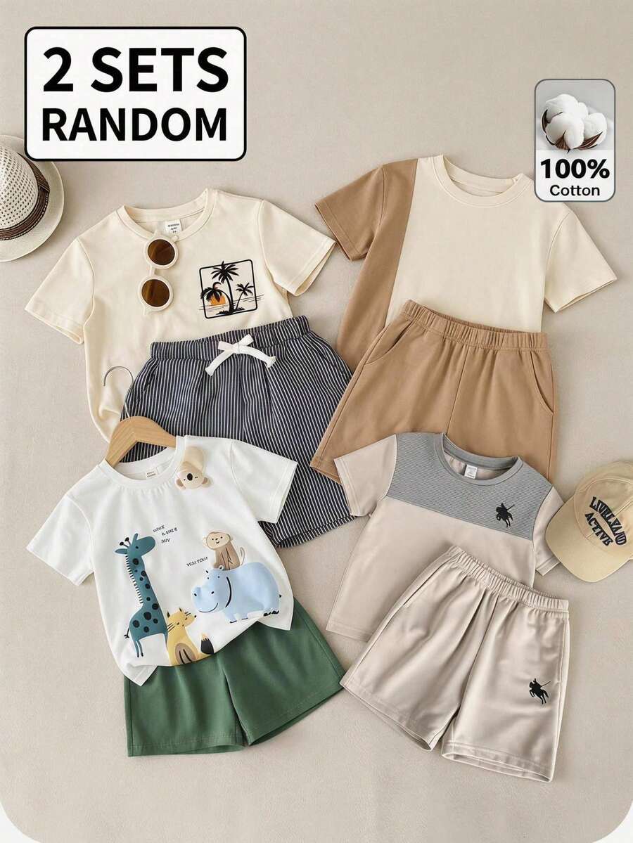 SHEIN Young Boy Color Block Patchwork T-Shirt And Shorts Set - Multicolor - View 1