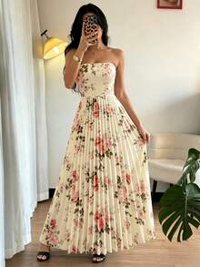 Flora Isola Flora Isola 優雅無肩帶性感收腰百褶設計女款洋裝 - 彩色 - 查看 3