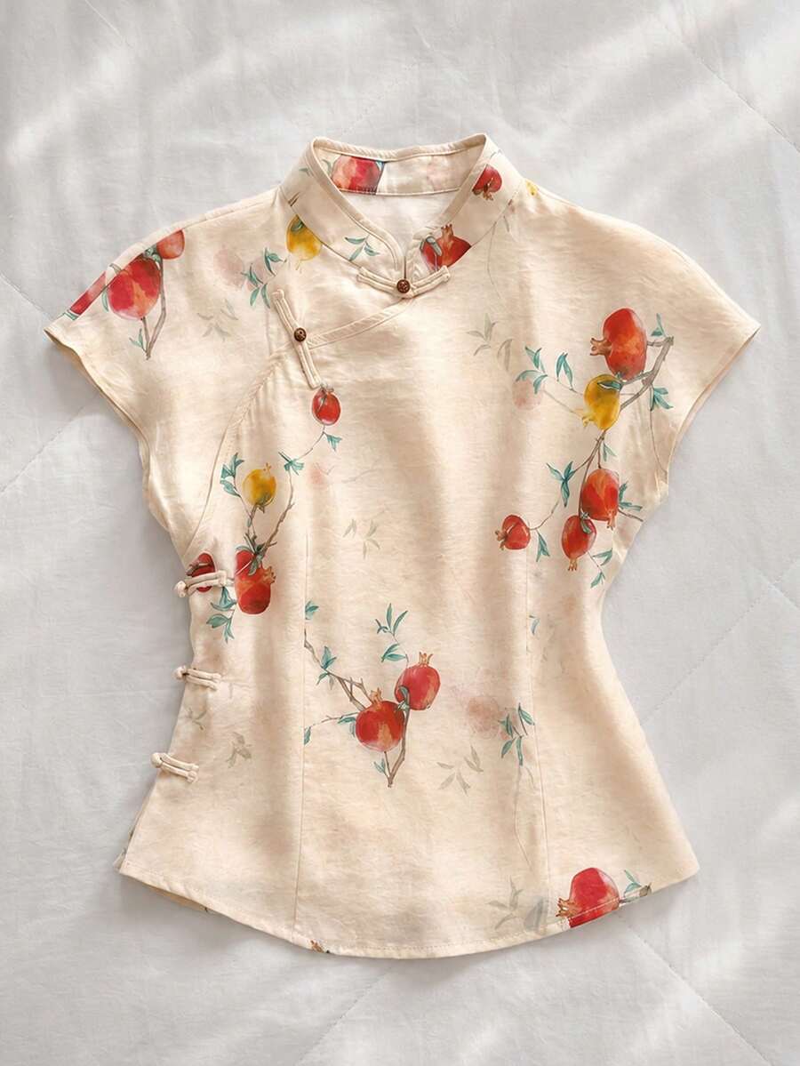 Franclia Ditsy Floral Cap Sleeve Blouse - Apricot - View 1