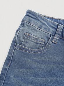 SHEIN Girlism Tween Girl Pocket Button Fashion Versatile Flared Denim Jeans - Light Wash - View 4