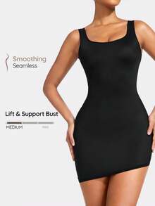 SHAPORA Women's Solid Color Sleeveless Square Neck Bodycon Dress - Black - View 1