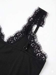 SHEIN 四季蕾絲針織背心，外套內搭通勤居家女款背心，優雅蕾絲針織女上衣 - 黑色 - 查看 9