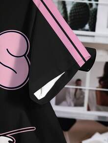 LOONEY TUNES X SHEIN 女士圆领卡通字母印花休闲百搭日常短袖T恤 - 白色 - 查看 4