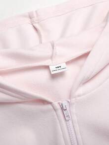 SHEIN Tween女孩休閒日常百搭舒適圓弧下擺夾克外套與長褲套裝 - 粉色 - 查看 3