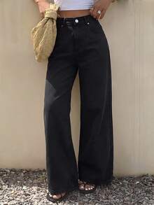 DAZY Women's Loose Casual Straight Leg Jeans, New Summer Style Y2K - Black - View 4
