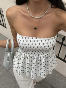 DAZY Women's Polka Dot Strapless A-Line Top, Suitable For Spring And Summer Graphic Tee - White - View 2