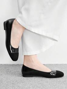 CUCCOO BIZCHIC 時尚女款平底鞋，舒適休閒百搭，適合度假約會優雅穿搭，拼色拼接學院風，通勤日常、約會街拍，甜酷風格女鞋 - 黑色 - 查看 4