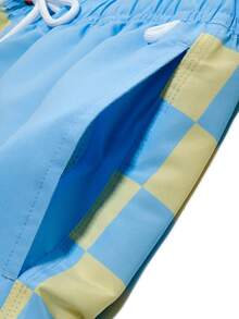 CoralVoy Men's Patch Patchwork Drawstring Waist Pocket Patch Beach Shorts - Baby Blue - View 6