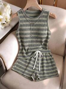 SHEIN LUNE 女款大尺碼條紋兩件套 - 彩色 - 查看 8