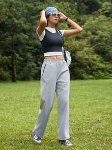 In My Nature Women's Solid Color Versatile Zipper Pocket Casual Outdoor Long Pants - Grey - View 4