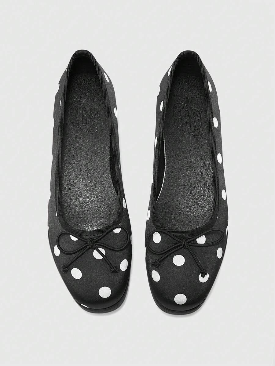 CUCCOO BIZCHIC Ladies Mary Jane Polka Dot Fashion Comfortable Shoes - Black and White - View 1