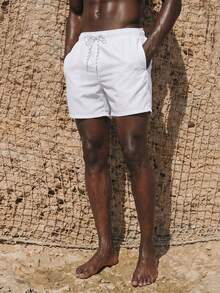 Manfinity KASUA Pantalones cortos de playa casuales con cordón de unicolor para hombres - Blanco - Ver 6