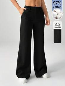 SHEIN PETITE New Style Autumn Winter Low-Waist Casual Personalized Suit Trousers - Black - View 6