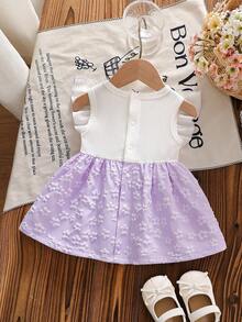 SHEIN Newborn Baby Girl Pink Lace Bibless Bow Dress - Purple - View 2