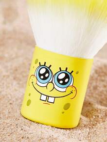 SpongeBob SquarePants | SHEIN 1件裝黃色海綿卡通主題迷你蜜粉刷與腮紅刷，柔軟合成刷毛可愛臉部化妝刷，便攜小巧化妝工具，適用蜜粉、腮紅、修容，卡通迷與化妝愛好者的完美禮物 - 黃色 - 查看 4