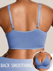 SHEIN 1 pieza Sujetador sexy de talla grande para mujer de unicolor con escote en V profundo y tirantes ajustables - Celeste - Ver 2