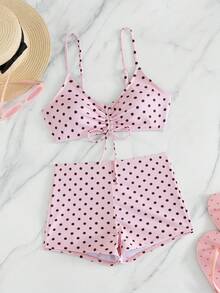 Swim Vcay Vacation Beach Two-Piece Swimsuit Polka Dot Print Random - Pink - View 8