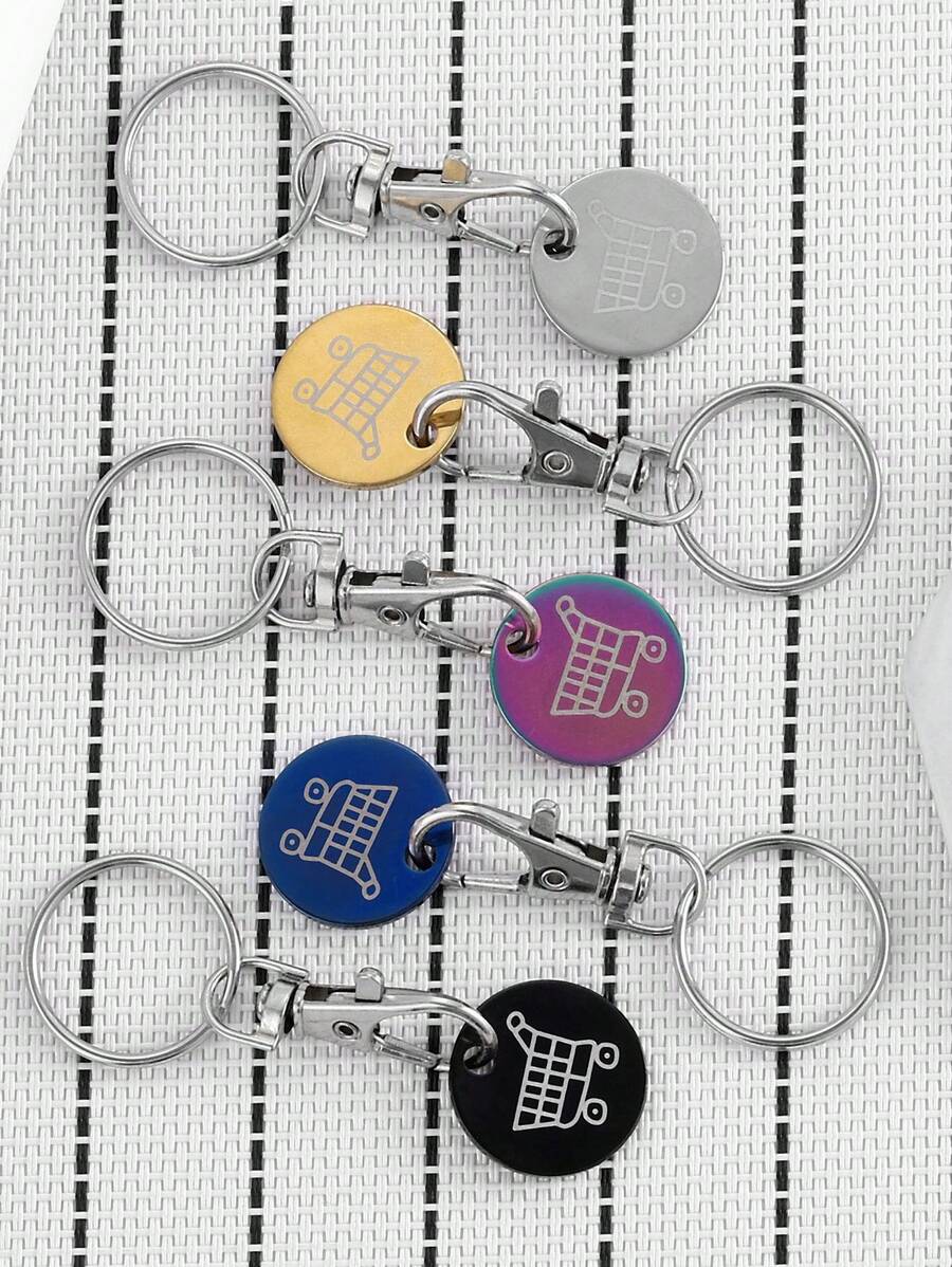 3PCS, Supermarket Shopping Cart Token, Metal Stainless Steel Keychain, Keyring Decoration With Shopping Cart Unlock Key, Keyring Accessories - Multicolor - View 1