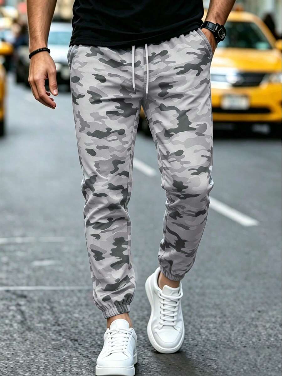 Manfinity Roughcore Men's Grey Camouflage Skinny Casual Pants - Multicolor - View 1