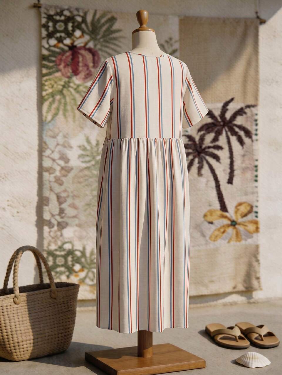 Plus Size Women's Striped Round Neck Short Sleeve Casual Loose Fit Dress