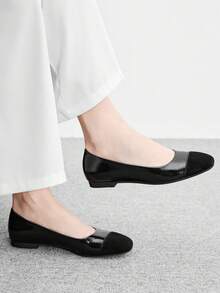 CUCCOO BIZCHIC 時尚女款平底鞋，舒適休閒百搭，適合度假約會優雅穿搭，拼色拼接學院風，通勤日常、約會街拍，甜酷風格女鞋 - 黑色 - 查看 2