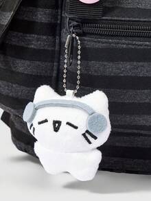 ROMWE Anime Mochila casual de moda con rayas de estilo universitario, gran capacidad y múltiples bolsillos, con colgante de gato y parche de cruz con alas, adecuada para ir al trabajo, la escuela y viajar - Cruz a rayas - Ver 4