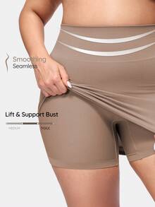 SHAPORA Falda ajustada de cintura alta sin costuras con pantalones cortos de , falda ajustado ajustada y sexy, vestido moldeador que levanta y da forma a la cintura - Marrón Mocha - Ver 1