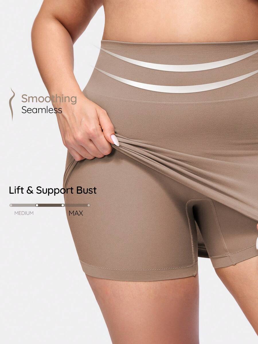 SHAPORA Falda ajustada de cintura alta sin costuras con pantalones cortos de , falda ajustado ajustada y sexy, vestido moldeador que levanta y da forma a la cintura - Marrón Mocha - Ver 1