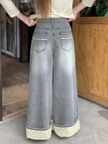 FRIFUL Women's Pocket Wide Leg Loose Casual Versatile Denim Jeans - Blue - View 8