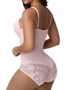 SHAPORA Body moldeador de unicolor con encaje de contraste para mujer (con aros de soporte) - Rosa - Ver 2