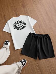 SWAVVY Conjunto de camiseta de manga corta con estampado de espuma para hombre - Blanco y Negro - Ver 3