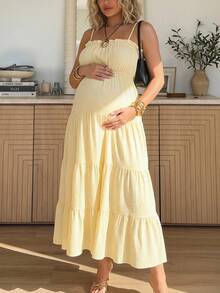 GentleRue Maternity Gaun Camisole Kasual Musim Panas untuk Ibu Hamil - Kuning - View 2