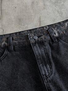 AXEPEAK Men's Casual Versatile Denim Shorts With Pocket, Button And Letter Pattern For Daily Wear - Blue - View 9
