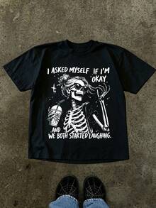 IslaSuriya I Asked Myself If I'm Ok And We Both Started Laughing Funny T-Shirt - Black - View 1