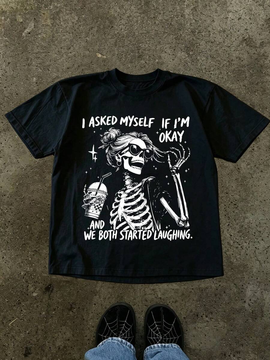 IslaSuriya I Asked Myself If I'm Ok And We Both Started Laughing Funny T-Shirt - Black - View 1