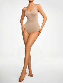 SHAPORA Chất rắn Bodysuit định hình - Màu be - Xem 7