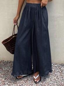 Livesso Balloon Pants Ruffle Decor Loose Women's Jeans - Dark Wash - View 5