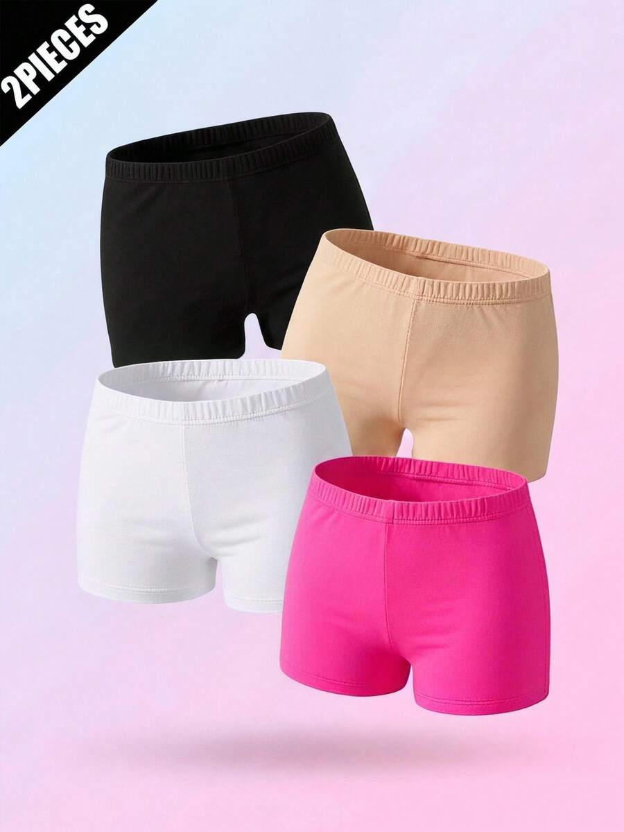SHEIN Vintaside Kids 2pcs/Set Legging Lucu, Nyaman, dan Berwarna-warni untuk Anak Perempuan, Cocok untuk Pemakaian Sehari-hari Musim Semi/Panas, Olahraga dan Kasual, Set Celana Pendek Putih Sederhana dan Nyaman - MultiWarna - View 1