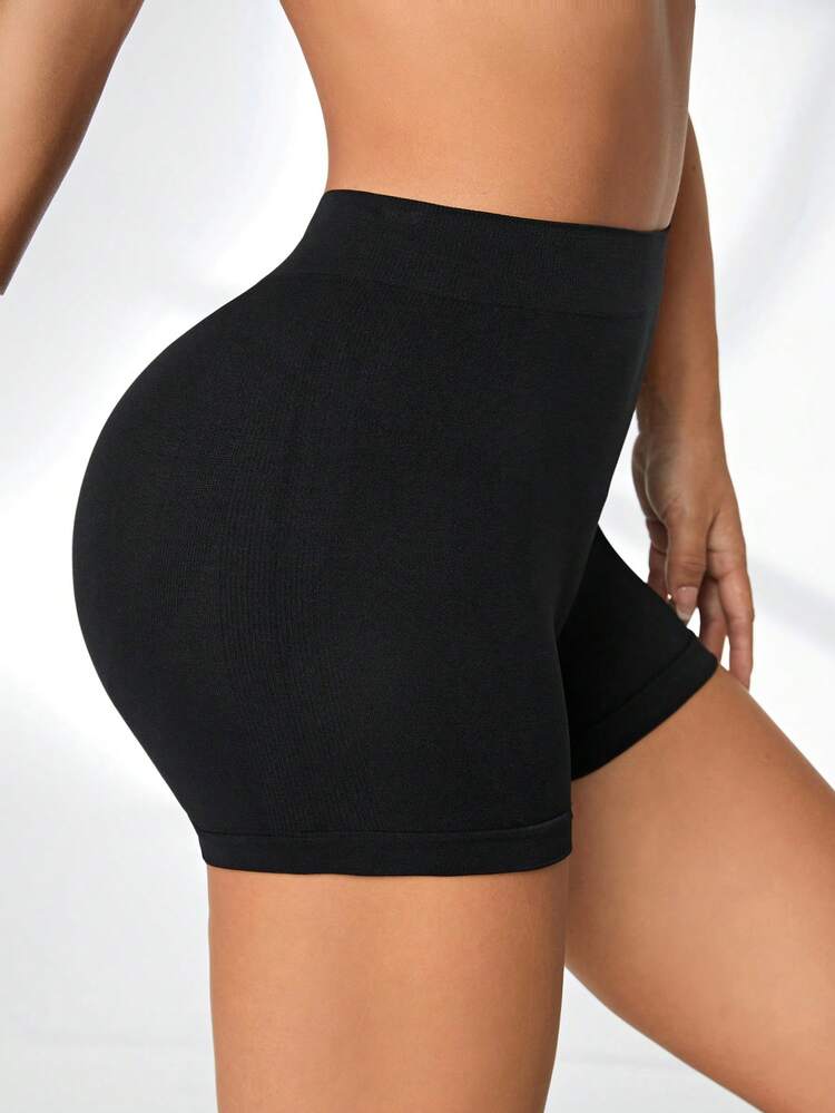 Slayform Women's Solid Black Seamless Breathable Sports Shorts 3-Piece Set - Black - View 4