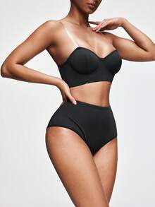 SHAPORA Conjunto de lencería con aros sólidos - Negro - Ver 4