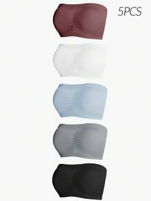 SHAPORA 5pcs/Set Women's Solid Color Seamless Bras - Multicolor - View 3