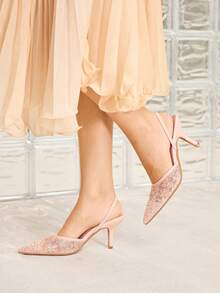MOTF NEW PINK POINTED THIN HEEL DIAMOND MESH LACE FASHIONABLE AND ELEGANT WOMEN'S HIGH-HEELED SHOES - Pink - View 6