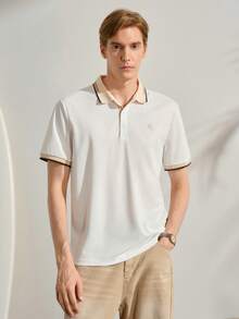 VeloEdit White Men's Contrast Color Polo Shirt, Suitable For Outings, Parties And Office Wear Old Money Summer Vacation Style Gift - White - View 4