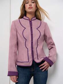 Nöista Chaqueta con ribete de detalle en contraste - Rosa Fucsia - View 1