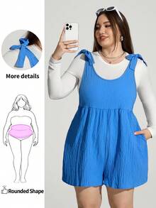 Enliva Abidrinkell Plus Size Casual Blue Sleeveless Tied Jumpsuit, Summer, For Apple Rounded Body Shape - Blue - View 1