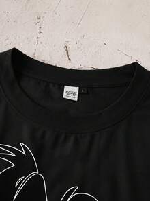 LOONEY TUNES X SHEIN 男士卡通印花圓領短袖上衣與口袋抽繩腰短褲家居服套裝 - 黑色 - 查看 3