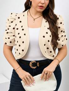 SHEIN Clasi Plus Size Women's Autumn Polka Dot Print Elegant Knit Jacket, Suitable For Professional Wear Fall - Apricot - View 1