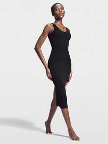 SHAPORA Women's Solid Color Split Hem Slimming Bodycon Shapewear Dress - Black - View 4