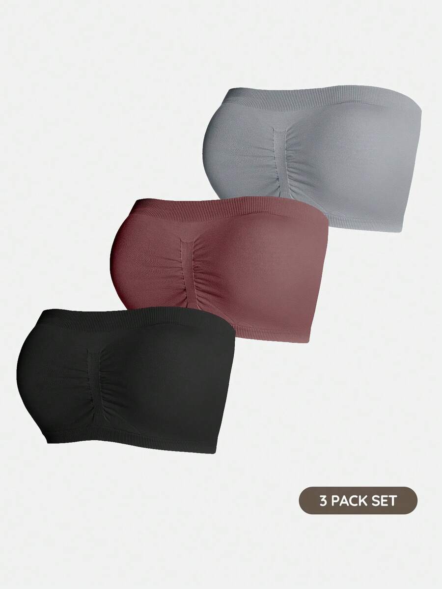 SHAPORA Women Knitted Ruched Tube Top Bralettes Casual Comfy Strapless Bras 3 Packs - Multicolor - View 1