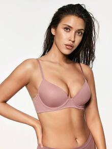 SHAPORA Women's Solid Color Comfortable Bra With Half Cup - Brown - View 4